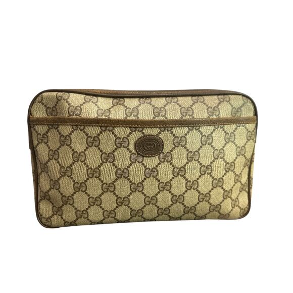 Gucci GG Supreme Brown Pouch - Stylish and Authentic